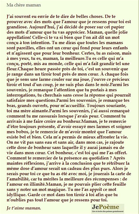 Chère maman Texte pour maman Mot pour maman Message pour maman