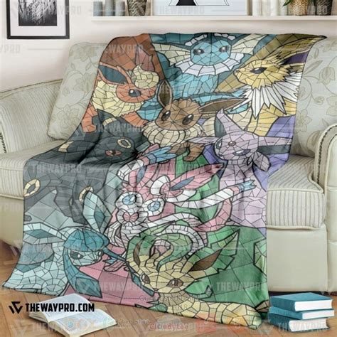 Anime Pokemon Eevee And Eeveelutions Stain Glass Blanket Pixeltee