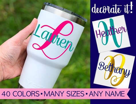 Personalized Yeti Decal For Women With Name Monogrammed Tumbler Cup