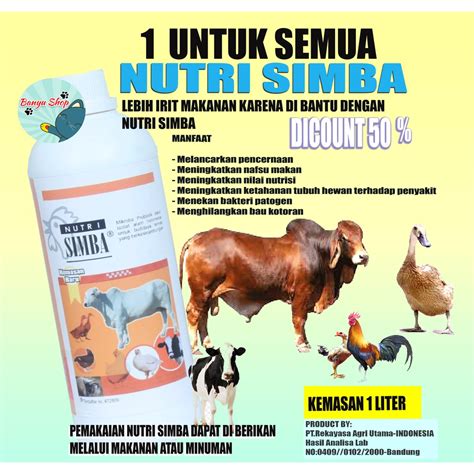 Jual NUTRI SIMBA 1 LITER SUPLEMEN ORGANIK CAIR NUTRISI PROBIOTIK HEWAN