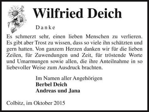 Traueranzeigen Von Wilfried Deich Abschied Nehmen De