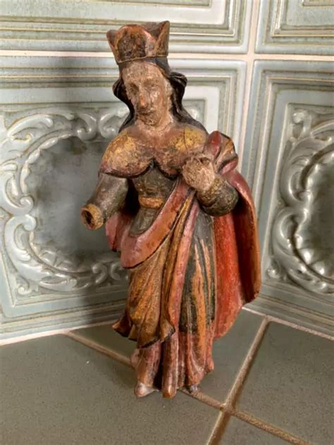 VIERGE MADONNE STATUE Ancienne En Bois Polychrome Xviii Art Populaire