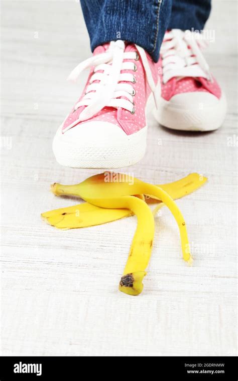 Shoe To Slip On Banana Peel And Have An Accident Stock Photo Alamy