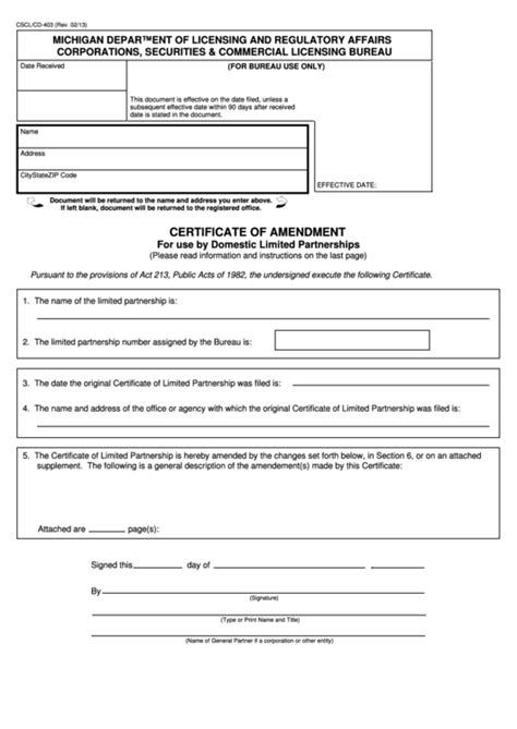 Fillable Form Cscl Cd Certificate Of Amendment Printable