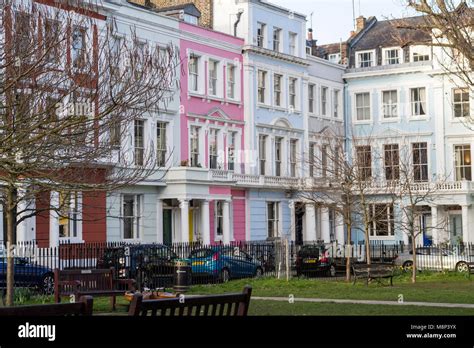 Rows Of Colourful Georgian Style Terraced Houses Primrose Hill London