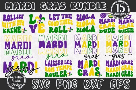 Mardi Gras Svg Bundle Retro Mardi Gras Svg Wavy Stacked