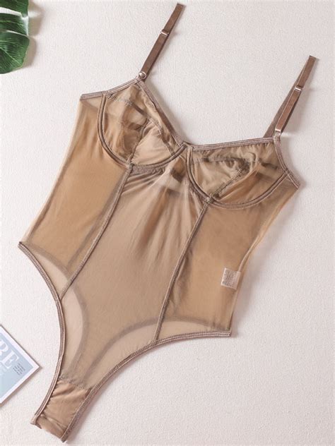 Teddys Dessous Nude Lace Sheer Polyester Teddys für Frauen Milanoo