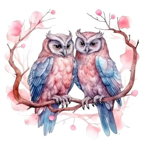 Premium Photo Love Owls On Watercolour Background Illustration