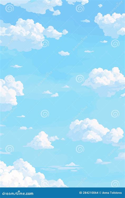 Drawing of a Blue Sky with Clouds in Anime Style, a Vertical Background ...