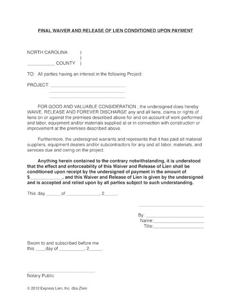 Lien Waiver Form Nc 2020 2022 Fill And Sign Printable Template Online Us Legal Forms