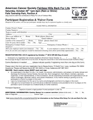 Fillable Online Relay Acsevents Participant Registration Waiver Form