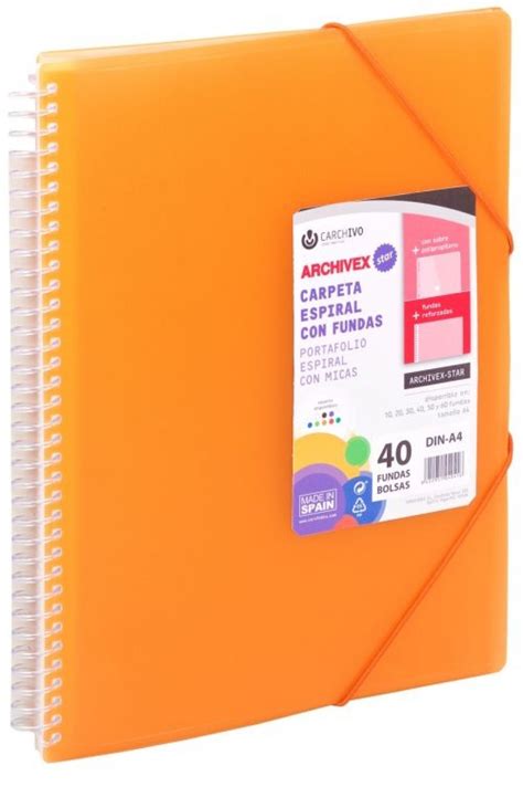 CARPETA 20 FUNDAS A4 ESPIRAL ARCHIVEX STAR NARANJA CARCHIVO