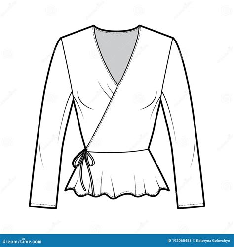 Blouse Technical Fashion Illustration With Curved Mandarin Collar Long