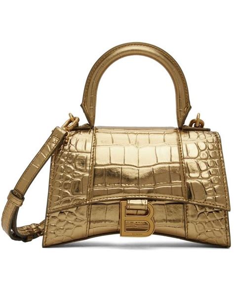 Micro Sac Hourglass Dor En Cuir Gaufr Fa On Croco Cuir Balenciaga En