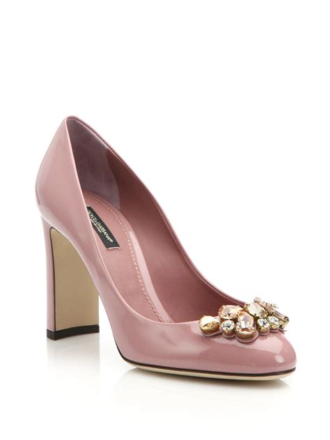 Lyst Dolce Gabbana Patent Leather Crystal Cluster Pumps In Pink