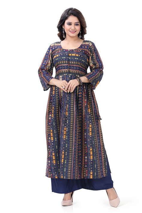 Navy Blue Nayra Cut Long Cotton Kurti Top Dulhan Exclusives