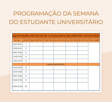 João É Um Estudante Universitário Que Está Aprendendo A Programar - Planilhas Programação Da Semana Do Estudante Universitário Excel e ...