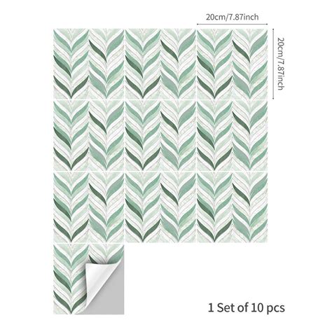 Funlife Backsplash Tile Sticker Sage Green Geometric Leaves Etsy