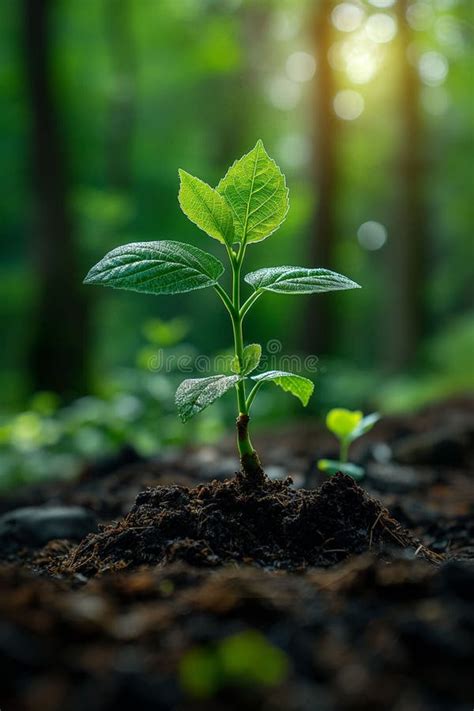 close    young sapling sprouting  rich dark soil   lush