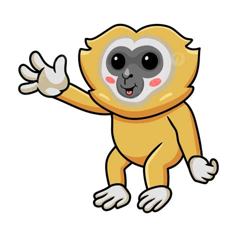 Cute Little Gibbon Cartoon Waving Hand Gibbon Golden Zoo Png And