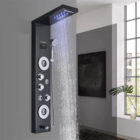 Led Colonne De Douche Hydromassants Noir Avec Grandes Buses Massants