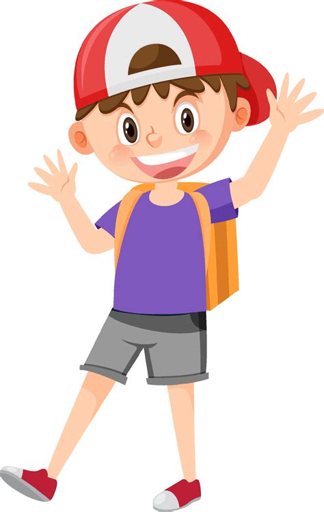 Male student cartoon character with backpack on white background ...