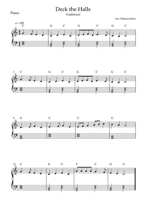 Deck The Halls Piano Sheet Music Easy Piano Digital Sheet Music