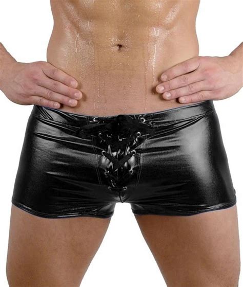 Mens Sexy Faux Leather Shiny Boxers Underwear Gay Male Latex