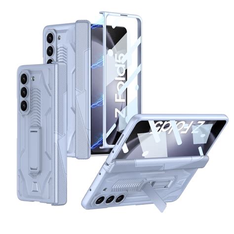 For Samsung Galaxy Z Fold5 Gkk Integrated Magnetic Armor Flip Phone Case With Holderlight Blue