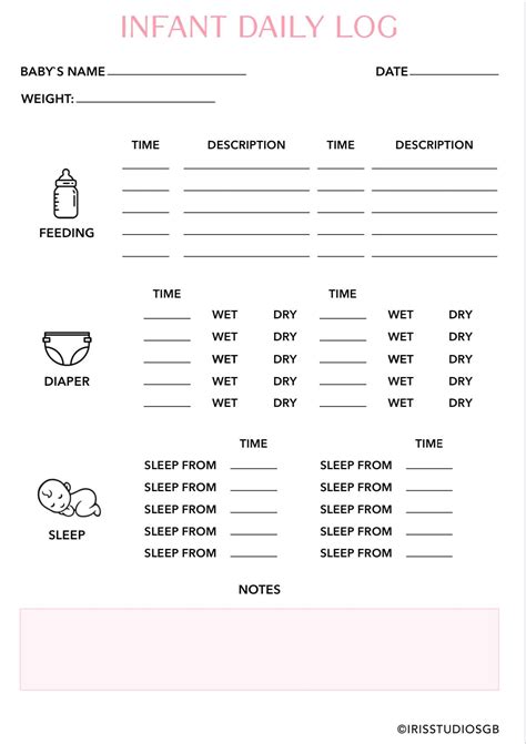 Infant Daily Log Printable Baby Sleep Log Daily Baby Log Etsy Australia