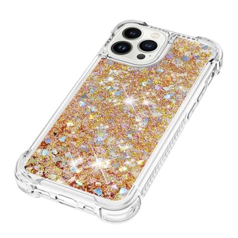 SKALO iPhone 15 Pro Kvicksand Glitter Hjärtan TPU skal Guld Guld