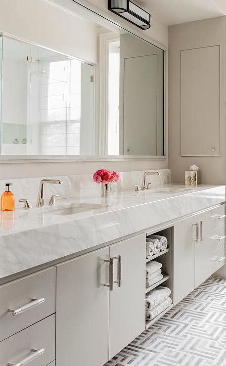 Light Gray Lacquered Bath Vanity Cabinets Contemporary Bathroom