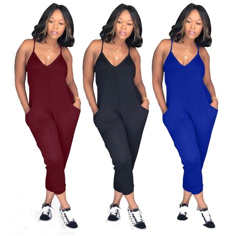 Sexy Straps Deep V Neck Solid Color Jumpsuit Plus Size 3xl Big Women Playsuit Streched Summer