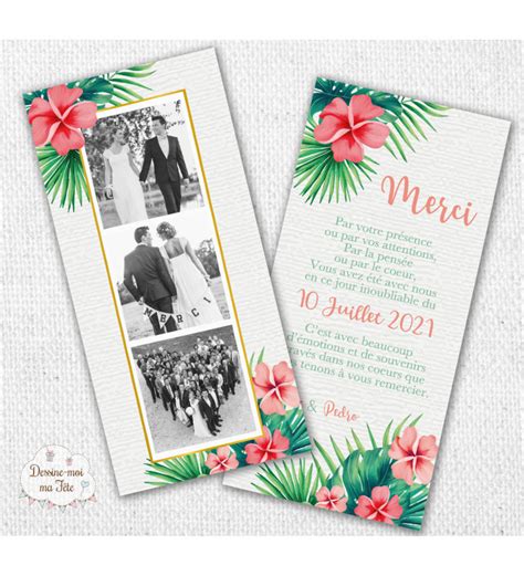 Carte de remerciements mariage Tropical fleurs Exotiques Quantité