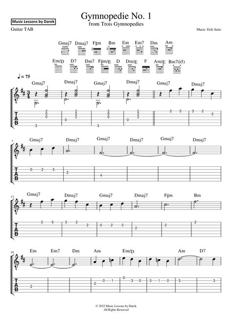 Gymnopedie No 1 Guitar Tab From Trois Gymnopedies Erik Satie Arr