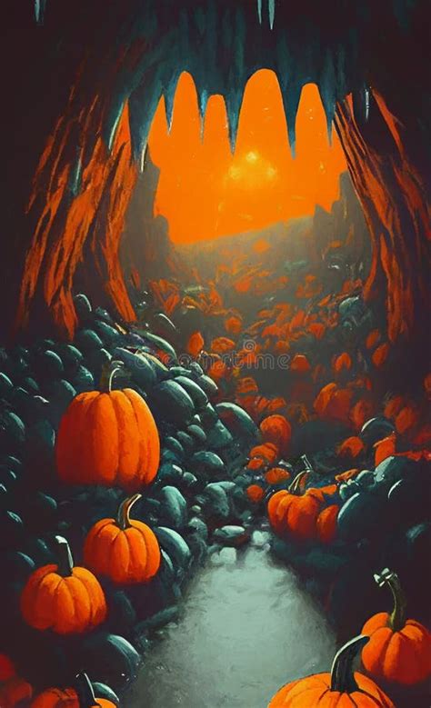 Pumpkin Cave Halloween Landcsape Stock Illustration Illustration Of