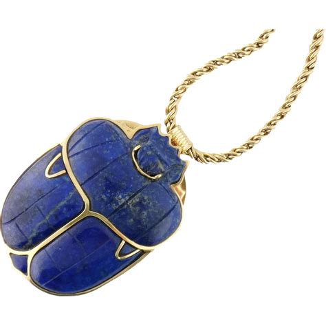 Vintage Estate 14k Yellow Gold And Lapis Lazuli Enormous Egyptian Revival