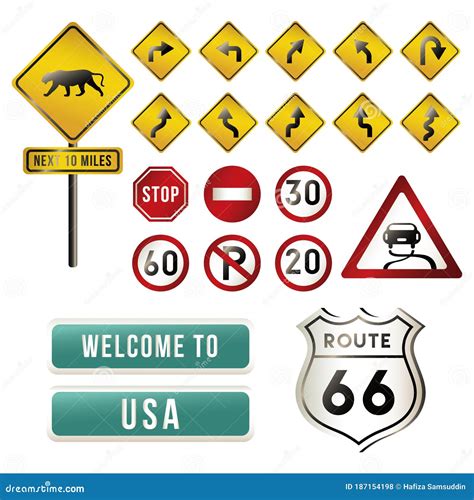 Set of USA Road Signs. Vector Illustration Decorative Design Stock ...