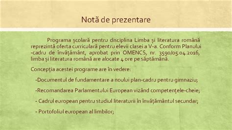 Programa Colar Pentru Disciplina Limba I Literatura Rom