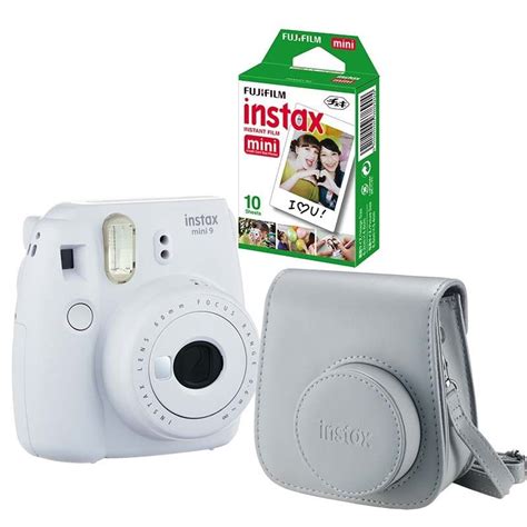 Kit câmera Instantânea Fujifilm Instax mini 9 branco gelo estojo