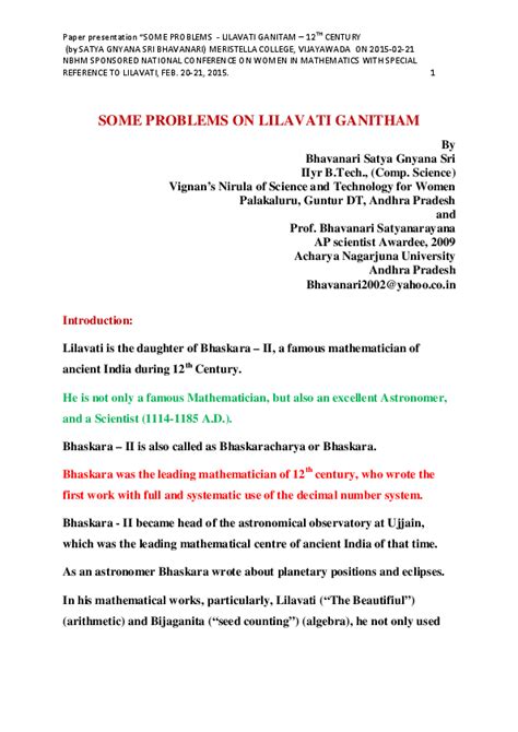 (PDF) Some Problems on Lilavati Ganitham