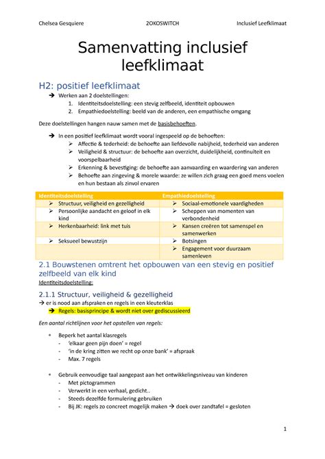 Samenvatting Inclusief Leefklimaat Samenvatting Inclusief Leefklimaat