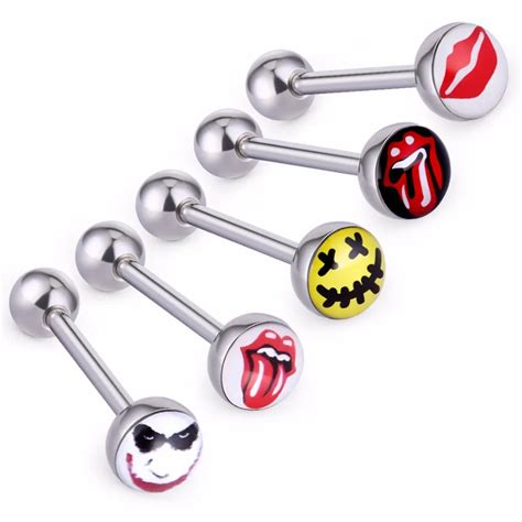 5pcs Lot Cute Expressions Piercing Tongue Rings Piercings Bar Barbell