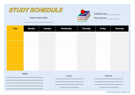 Study Schedule Template Excel - Printable Templates