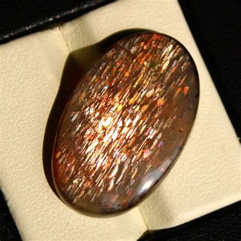 21 8 CTS NATUREL Arc En Ciel Feu Treillis Pierre Solaire Ovale Cabochon