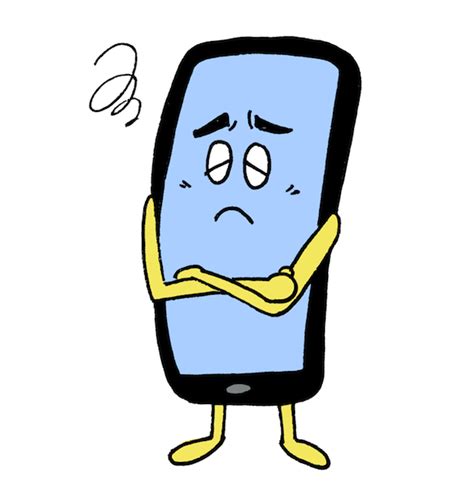 腕を組んで困った顔のスマホのキャラクター【無料イラスト】