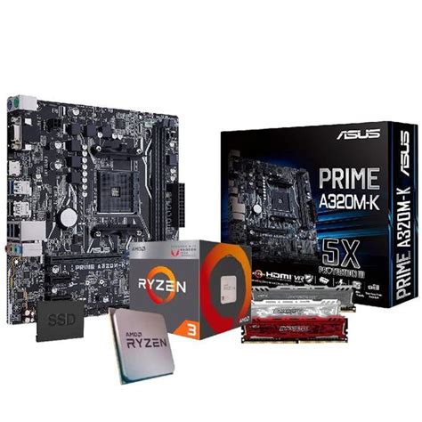 Kit Upgrade Gamer Amd Ryzen 3 3200g Placa Mãe Asus Prime A320m Kbr Memória 8gb Ddr4 Crucial