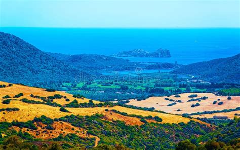 Landscape and Mediterranean Sea in Teulada Cagliari Sardinia Stock ...