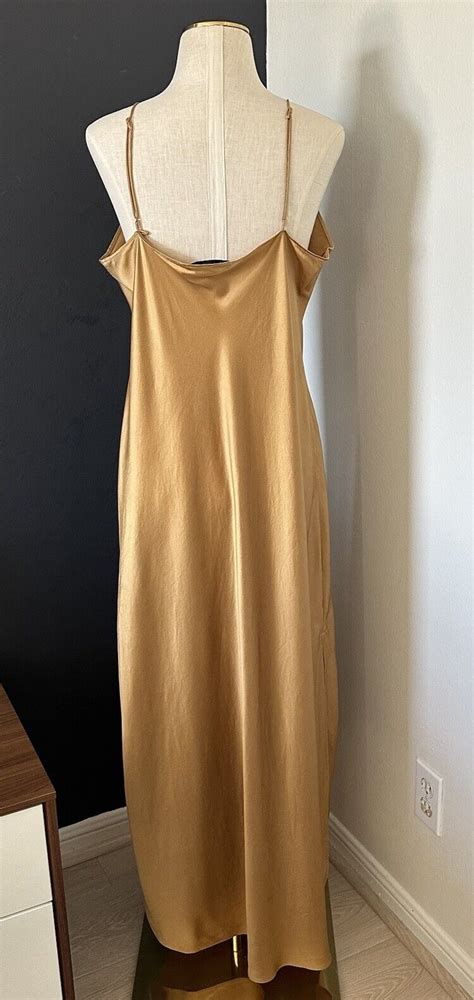 Banana Republic Dreamer Silk Maxi Slip Dress Gold Sz L Sleeveless