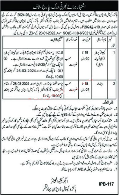 Irrigation Department Punjab Jobs 2024 Advertisement